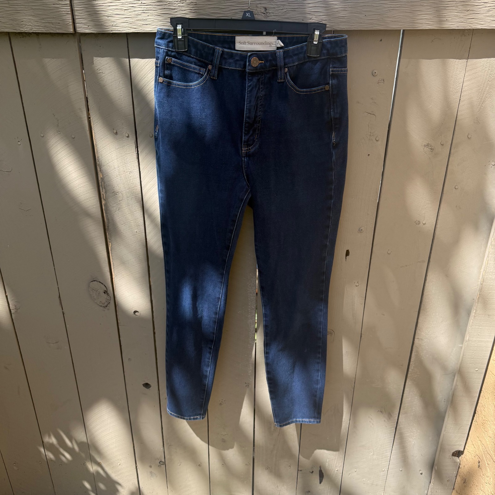 Soft Surroundings Womens 8 High Rise Skinny Jeans Dark Blue Denim Stretchy Slim